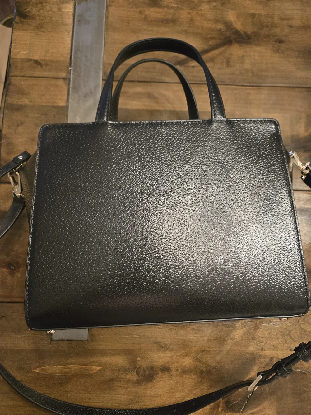 kate spade Black Leather Satchel with Cream Bow Detail